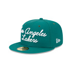 Los Angeles Lakers NBA New Era Script 59FIFTY Fitted Hat~Green/White