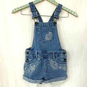 Lucky Brand Overalls Shortalls 6 Girls Embroidered Denim Jeans Cuffed Kids - Picture 1 of 10