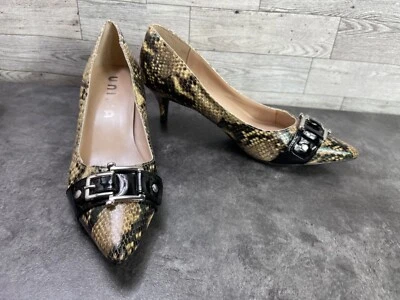 Unisa 高跟鞋女式 7.5 米 UnCarream 鞋黑色棕色专利蛇小猫高跟鞋 — 第 1/4 张图片