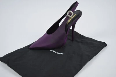 ¡NUEVO EN CAJA! Mujer YSL Saint Laurent Yasmeen 115 Satén Slingback BOMBAS Talla 40 EUR PODA Foto 1 de 4