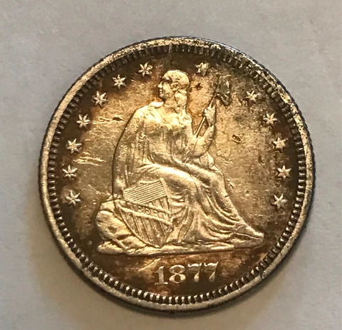 1877 seated Liberty Quarter,  XF Cover