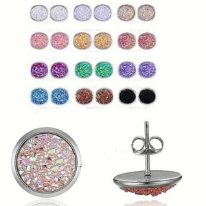 Ohrringe Ohrstecker Stud 12mm Cabochon Druzy glitzer Strass TITAN o04jj - Picture 1 of 9