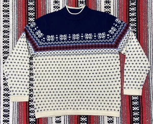 Vtg Lands End 100% Wool Snowflake Sweater Adult Size M Knit Winter Ski - Picture 1 of 13