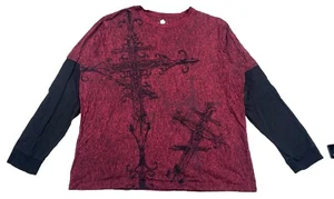 Helix Men’s XXL Long Sleeve T-Shirt Crosses Y2K Red & Black (Read Description) - Picture 1 of 5