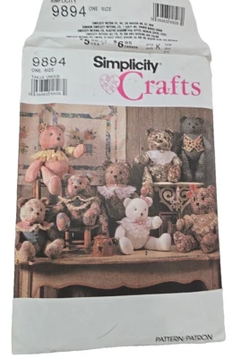 Simplicity 9894 Stuffed Plush Teddy Memory BEAR Collar Pattern 15", 18" UNCUT - Image 1 of 4