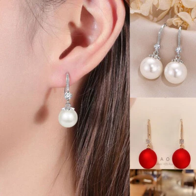 Hook Earrings Hook Silver Earrings Fashion Crystal Pearl Drop Artificial - Image 1 of 4