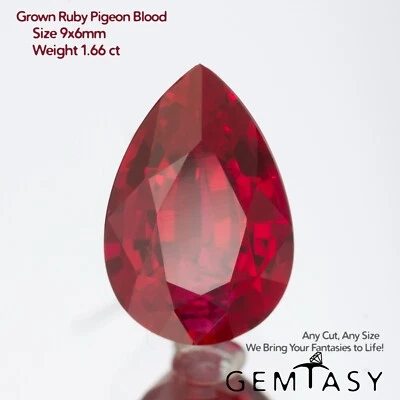 Cut stone - Ruby Pigeon blood Czochralski (Pulled) lab grown, 9x6mm 1.61-1.84ct - Image 1 of 4