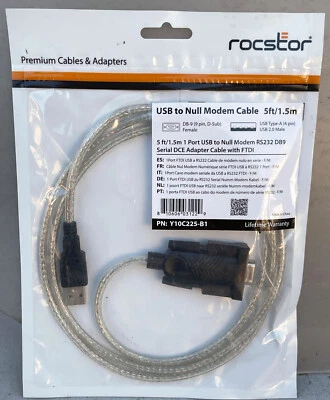 Rocstor 1 Port USB to Null Modem RS232 DB9 Serial DCE Adapter Cable W/ FTD 5ft - Image 1 of 3