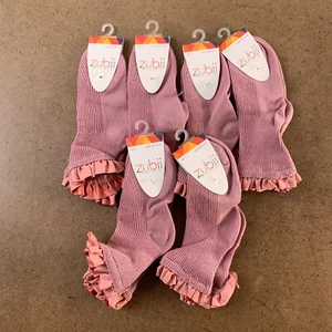 Zubii Girls Shoe 22-24 (US 6-8) Rose Thin Elastic Ruffle Crew Sock 6 Pairs NWT - Picture 1 of 3