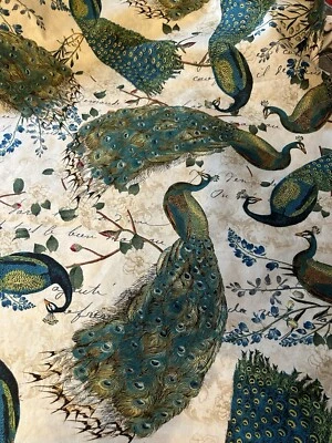 Peacock Fabric Sue Schlabach of Wild Apple for David Textiles 2.25 Yard Birds - Image 1 of 4