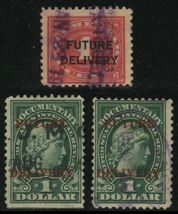 3x RC22 & RC25 FUTURE DELIVERY Overprint DOCUMENTARY Tax Revenue Stamps Cancels - Picture 1 of 2
