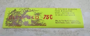 Vintage Marlin Schusswaffen Box Aufkleber Aufkleber, Etikett, Glenfield Modell 75C, 0,22 Gewehr - Bild 1 von 3