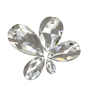 25pcs Cut Glass Crystal Sew On Flatback Teardrop Rhinestones Diamante Beads - Picture 1 of 11