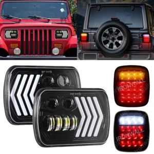 7x6" LED Headlights + Smoked Tail Light Turn Signal Reverse For Jeep Wrangler YJ - Picture 1 of 12