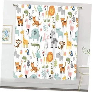 Kids Safari Animal Curtains 42Wx63H Inch Rod Pocket 42(W) x 63(H) 01orange - Picture 1 of 7