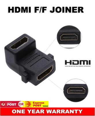2x HDMI Joiner Upward Facing F/F L Shape Connector Female to Female Elbow Plug - Image 1 of 4