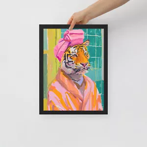 TIGER FRAMED BATH ART FUNNY POSTER PRINT - Picture 1 of 1
