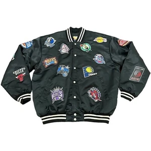 Vintage Jeff Hamilton NBA Patchwork Satin Jacket Size Large All Over Old Logos - Bild 1 von 19