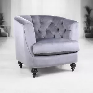 Wannenstuhl Akzentsessel Bleigrau Farbe Samt Fassstuhl Wohnzimmer - Bild 1 von 14