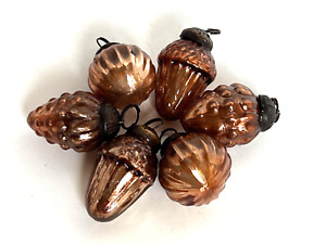 Creative Co-Op 6 Vintage Look Mercury Glass Ornaments Brown Acorn Pine Cone 1.5"