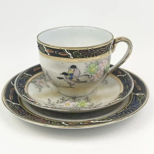 Kutani Bunpo Japan handbemalt Fine Bone China Teeservice Gold vergoldet 3 tlg. Set - Bild 1 von 15