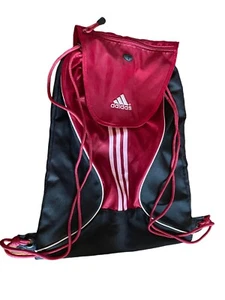 Adidas Sports Drawstring Backpack Flap & Zip Pocket Red Black Grommets - Picture 1 of 6