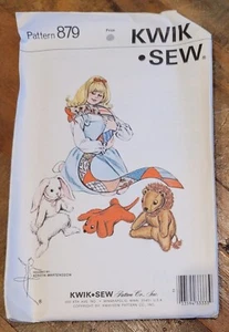 Kwik Sew Pattern 879 Uncut 4 Stuffed Animals Dog Rabbit Snake Lion VTG 1987 - Afbeelding 1 van 2