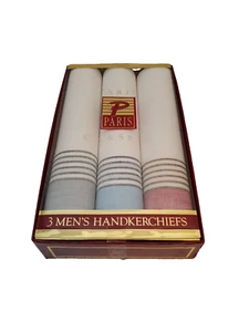 VTG Paris Mens Classic Handkerchiefs White w/Colored Stripes Set of 3 16"X16" - Picture 1 of 8