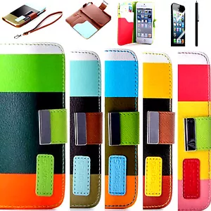Hybrid PU Leather Credit Card Wallet Flip Stand Case Cover For iPhone 5 5S +Film - Picture 1 of 19