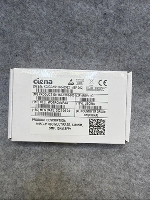 CIENA 160-9103-900  9.95G-11.09G MULTIRATE 1310NM SMF, 10KM SFP+  Sealed - Image 1 of 3
