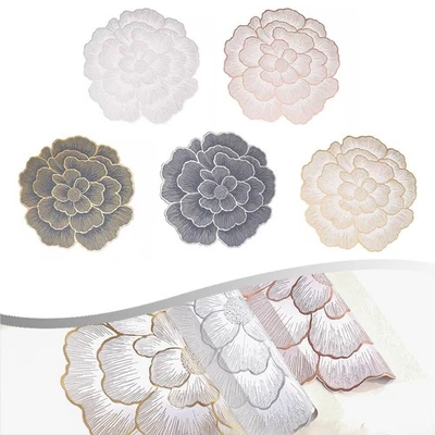 Set of Six Elegant Decorative PVC Table Mats Featuring a Beautiful Peony Design - Bild 1 von 4