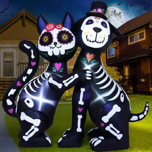 6 FT Halloween Inflatables Skeleton Black Cat and Dog Day of the Dead Outdoor De - Picture 1 of 6