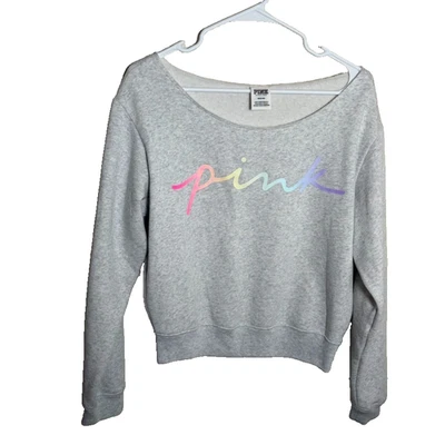 VS Pink Sweatshirt Women's Medium Gray Pullover Fleece Casual Colorful Logo - Image 1 of 4