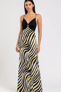 LA FEMME Vestido Maxi Cebra Satinado Cuentas Baile de graduación Formal Desfile Tren Colorido 4 - Imagen 1 de 14