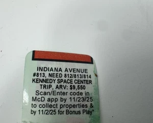 2025 McDonald’s Monopoly Indiana Avenue UNEINGELÖST - Bild 1 von 1