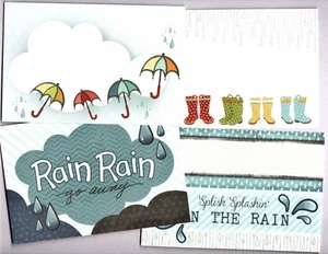 RAIN RAIN GO AWAY (4pk) HAND CUT 4x6 EPHEMERA POCKET CARDS Double-Sided - Picture 1 of 5