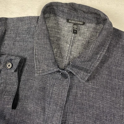 Chaqueta Eileen Fisher Mujer 2X Gris Cáñamo Algodón Orgánico Camisa Chaqueta Bolsillos Foto 1 de 4