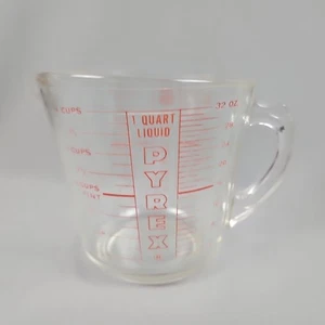 Vintage Pyrex Glas 1 Quart Flüssigkeit Messbecher 532 4 Tassen roter Buchstabe "D" Griff - Bild 1 von 8