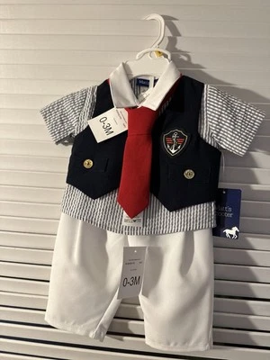 MATT’S SCOOTER BONNIEJEAN COMPANY 0-3 MESES NIÑOS PEQUEÑOS CHALECO PANTALONES CORBATA NUEVO CON ETIQUETAS Foto 1 de 4