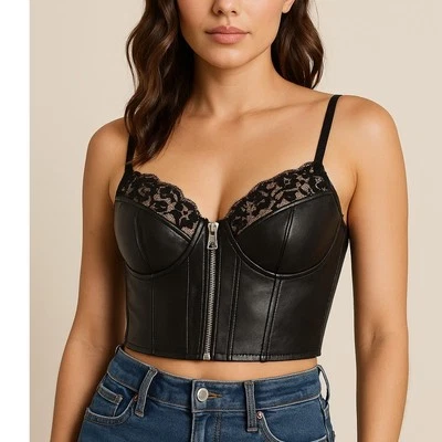 Haute Monde Faux Leather Lace Corset Dark Coquette Goth Y2K Whimsigoth Sz M - Image 1 of 4