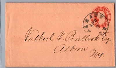UNITED STATES 1858 EARLY POSTAL STATIONERY COVER ADDR ALBION NY CANC ALBANY NY - Image 1 of 3