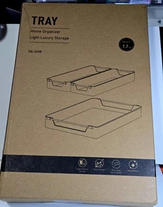 3 Pack Clear Acrylic Serving Tray with Gold Handles Storage Tray Spill Proof ... - Picture 1 of 12