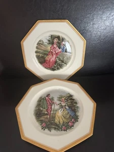 Antique Rosenthale Royal Ivory Gold Rim 9" Plate set 1800s Mural Court Scene - Bild 1 von 8