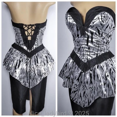 Vintage CLIMAX Metallic Corset Bustier Top DRESS Foil Satin GLAM Rock Designer  - Image 1 of 4