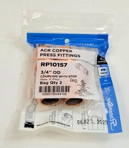 (QTY. 2) Mueller Streamline RP10157 3/4" ACR Copper Press Coupling with Stop - Picture 1 of 4