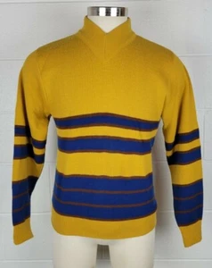 Vintage 60s Jantzen NLF Expandables V-Neck Sweater Gold Blue Brown Rams? M - Picture 1 of 8