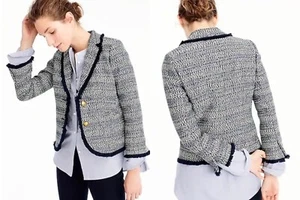 NUEVO SIN ETIQUETAS J.CREW Talla 2 Tweed Dama Chaqueta con Flecos Ribete Estilo G8713 - Imagen 1 de 12