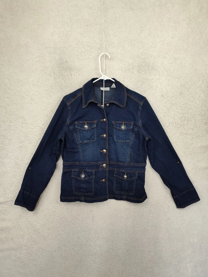 Chaqueta de mujer Chicos Platinum 1 azul mezcla de algodón con botones calce regular denim Foto 1 de 4