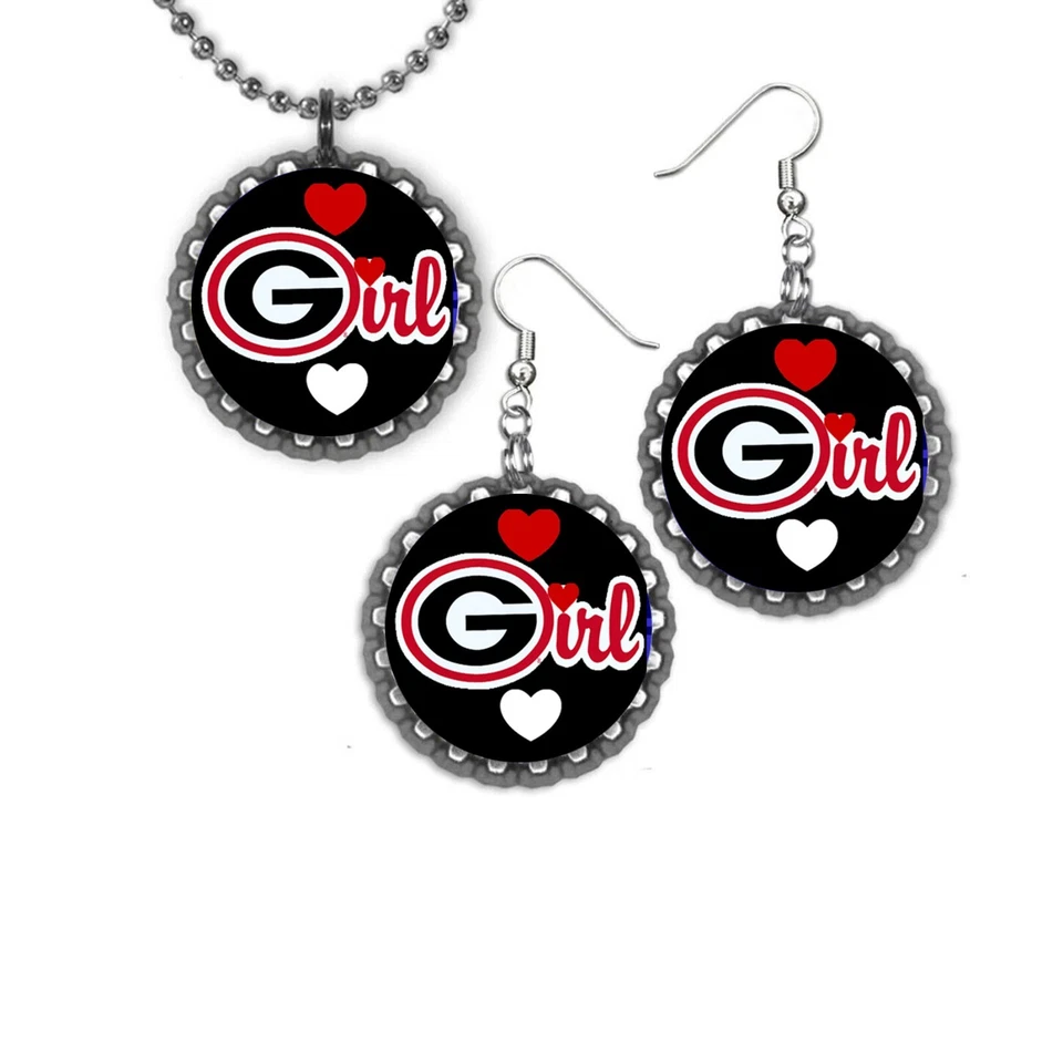 Georgia Bulldogs Pendientes y Collar Conjunto Gran Regalo Color Plata Set Foto 1 de 1