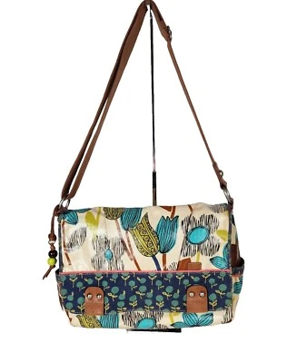 Fossil Key Per Messenger  Weekender Bag Tote Flower Design In Green Blue Brown - Image 1 of 4